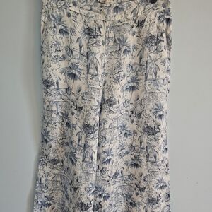 Rachel Zoe European Flax Blue and White Linen Cropped Wideleg Pants Size L